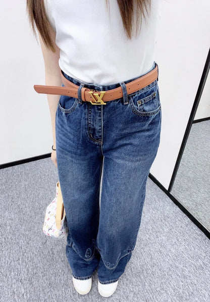 25fw Belt straight leg logo denim pants
