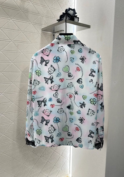 C 25 Reactive Print Lace Shirt and Pant Set