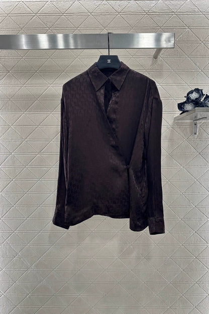25 Jacquard Cross Collar Shirt Half Skirt Set