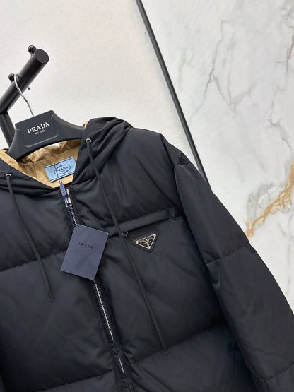 25fw Triangular decoration hooded down jacket