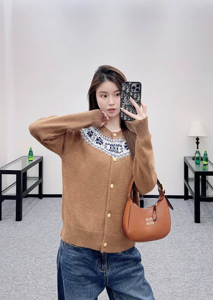 25fw Crochet crew neck cardigan sweater