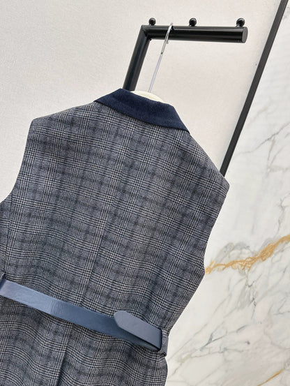 25fw Blue plaid suit vest