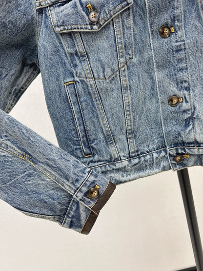 2025 Make a vintage leather collar denim jacket jacket
