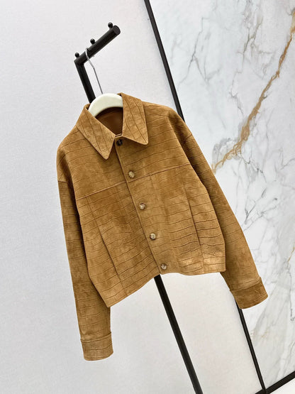 25fw Crocodile patterned suede collar jacket