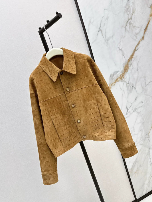 25fw Crocodile patterned suede collar jacket