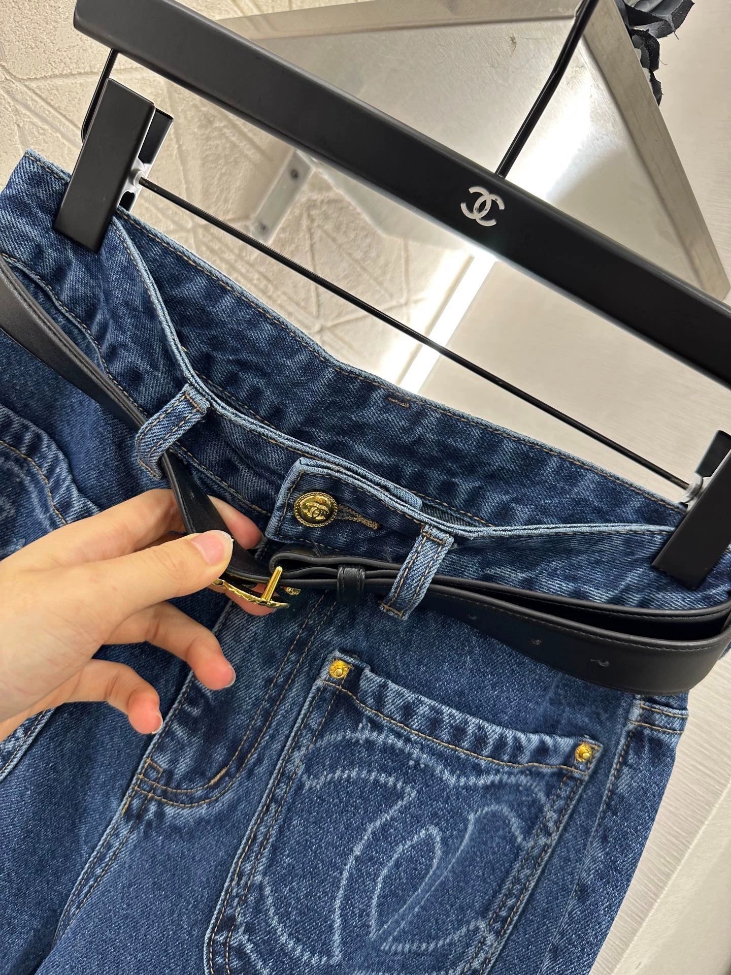 2025 Belt, straight leg denim pants