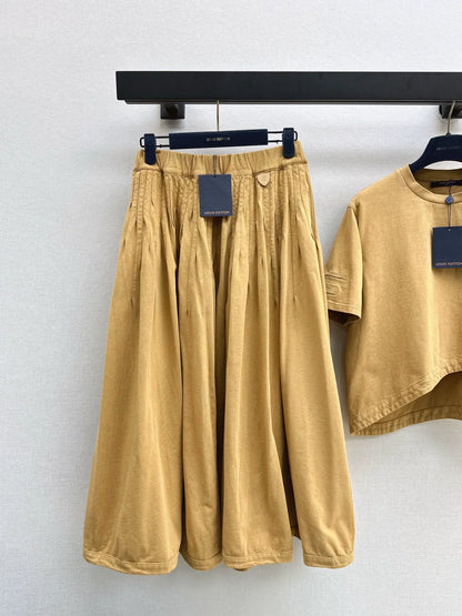 2025 Round neck distressed irregular short sleeved skirt set