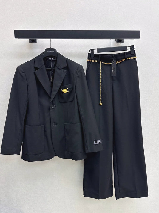 25fw Silhouette suit jacket+waist chain trousers