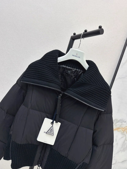 25 Knitted patchwork large collar jacket down jacket