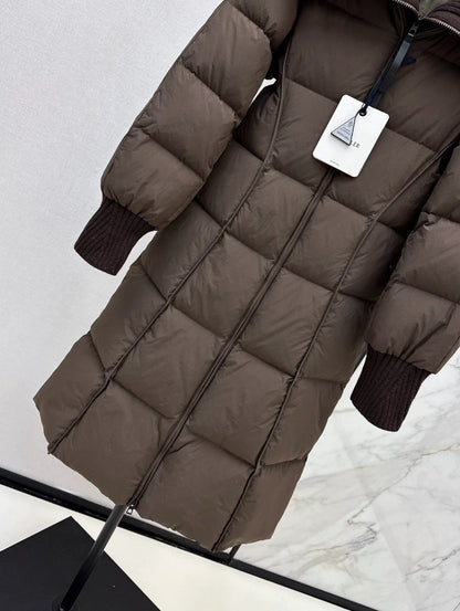 25 Knitted splicing large lapel umbrella shaped long down jacket