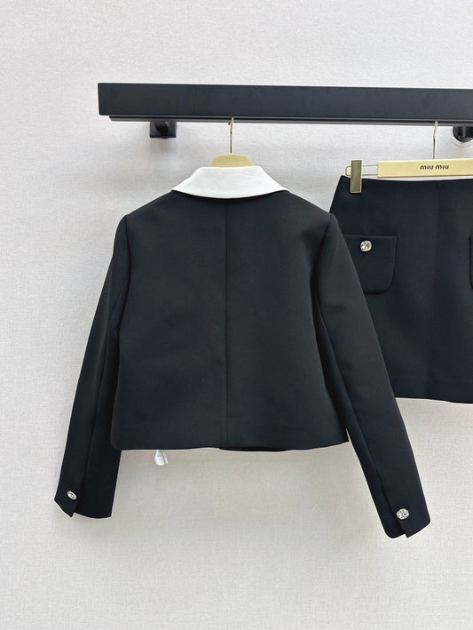 25fw Bow decoration pocket lapel jacket+skirt