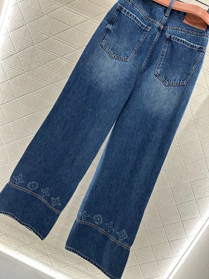 25fw Belt straight leg logo denim pants