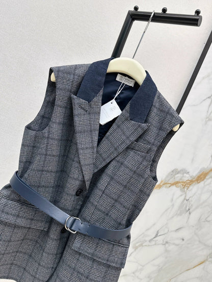 25fw Blue plaid suit vest