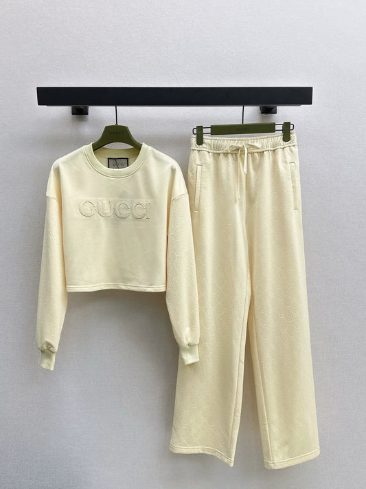 2025 Round neck embroidered hoodie and pants set