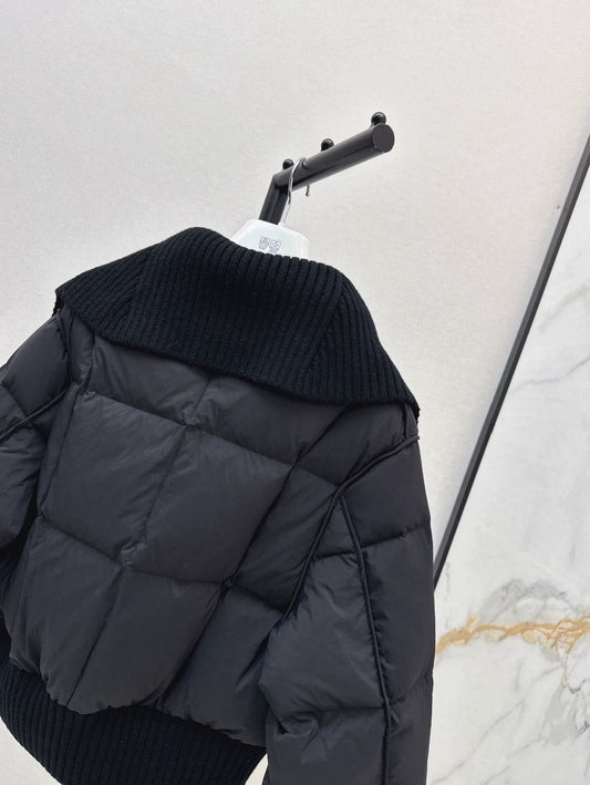 25 Knitted patchwork large collar jacket down jacket