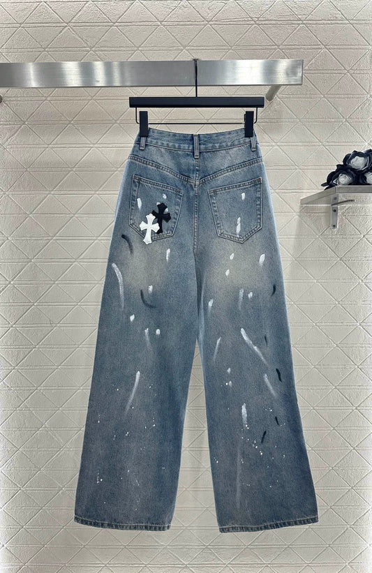 CH 25 new ink-splashed cross logo jeans