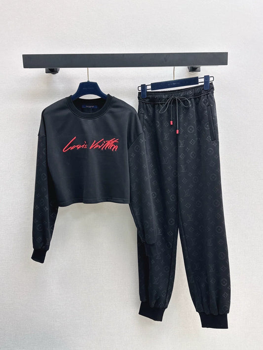 Round neck letter hoodie and pants set