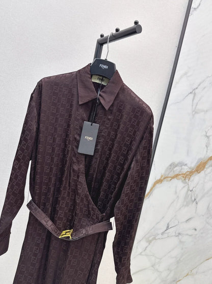 25 Jacquard cross collar waistband dress