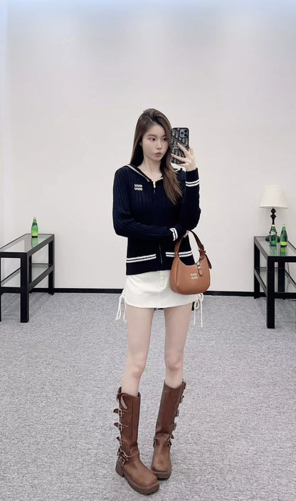 25fw Hooded zipper knitted cardigan