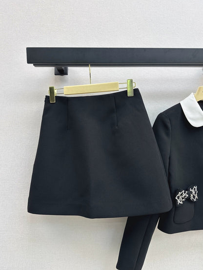 25fw Bow decoration pocket lapel jacket+skirt