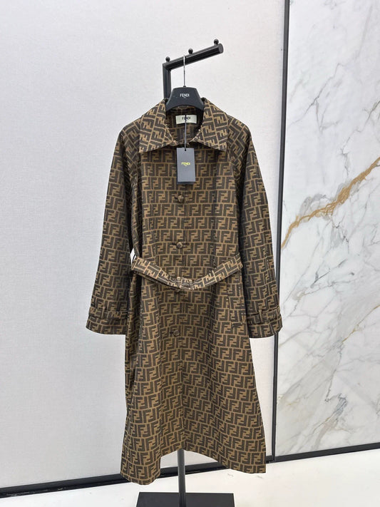 25fw Letter jacquard lapel long windbreaker jacket