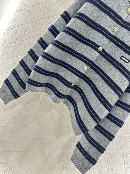 25 striped knitted long-sleeved cardigan