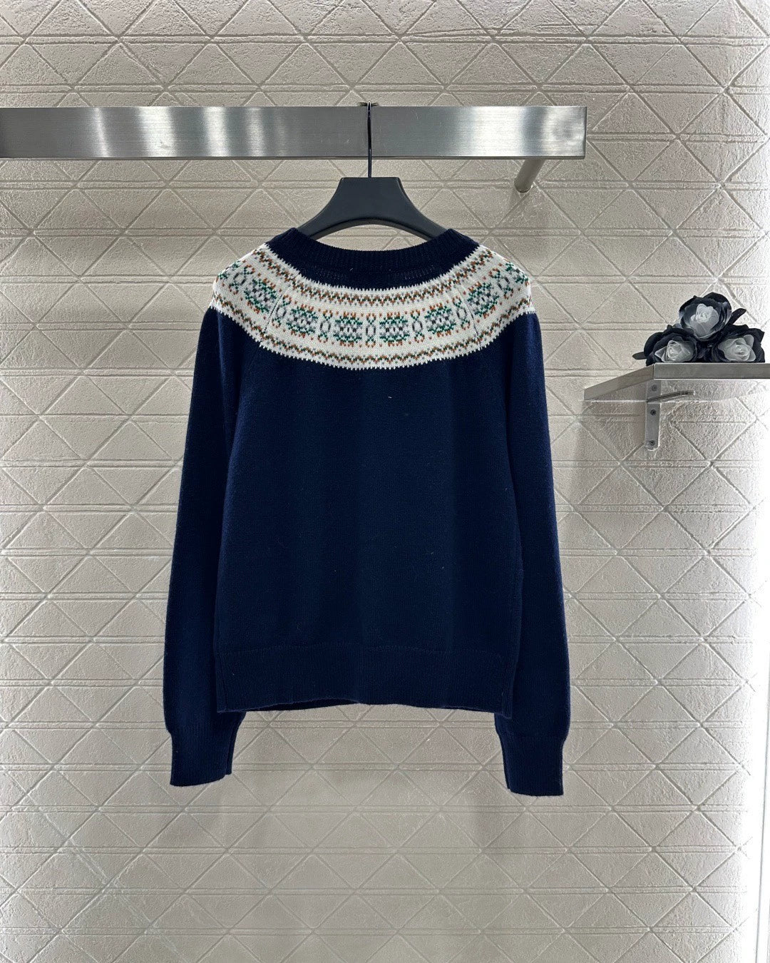 25fw Crochet crew neck cardigan sweater
