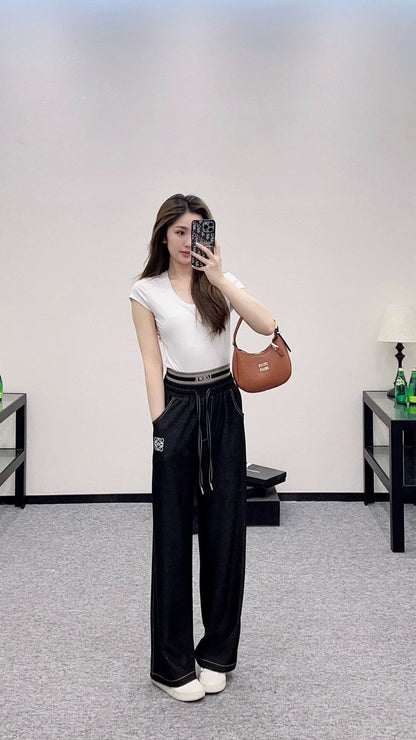 2025 Wide leg straight leg drawstring pants