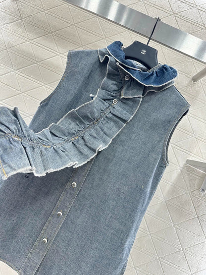 25fw Lace denim vest