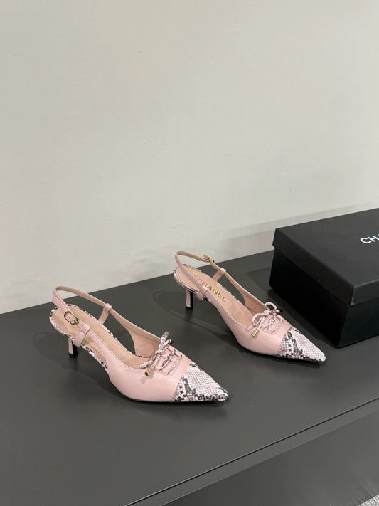 Serpentine pointed cat heel high heels