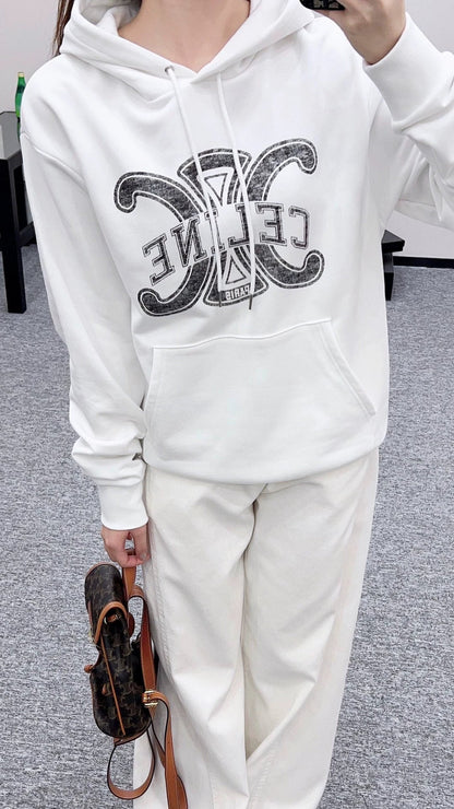 2025 Hooded distressed white letter hoodie