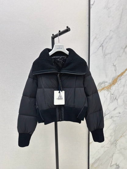 25 Knitted patchwork large collar jacket down jacket