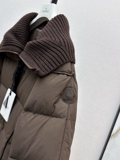 25 Knitted splicing large lapel umbrella shaped long down jacket