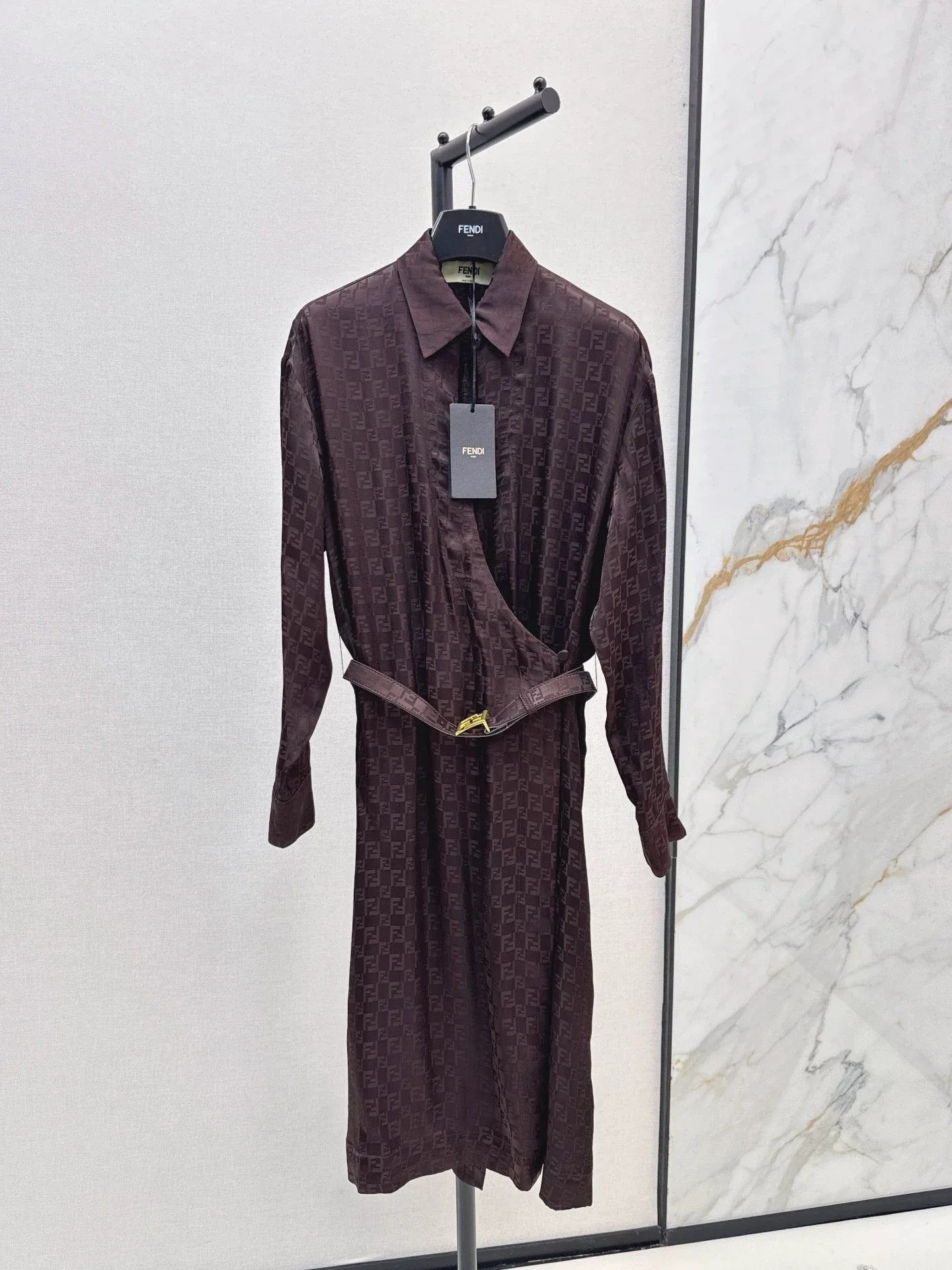 25 Jacquard cross collar waistband dress