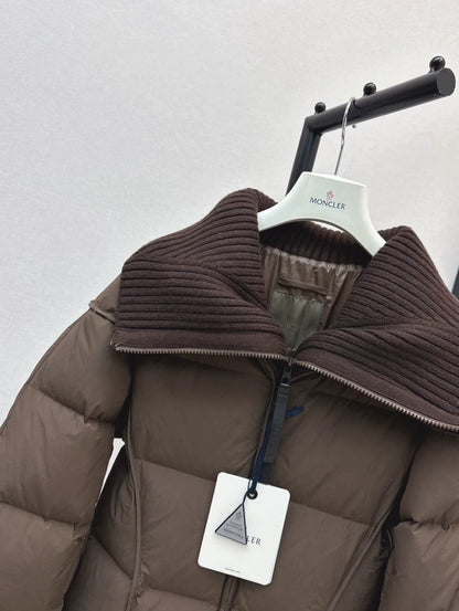 25 Knitted splicing large lapel umbrella shaped long down jacket