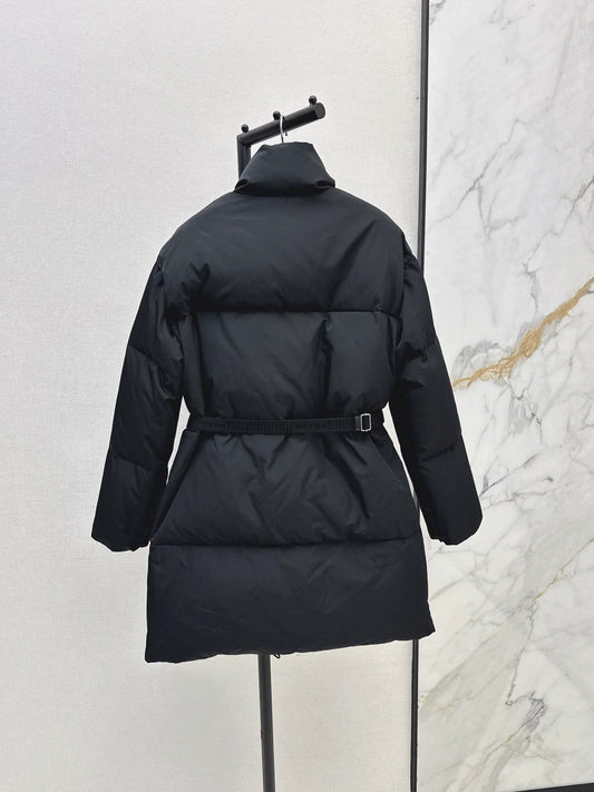 25fw Triangular decoration stand collar mid length down jacket