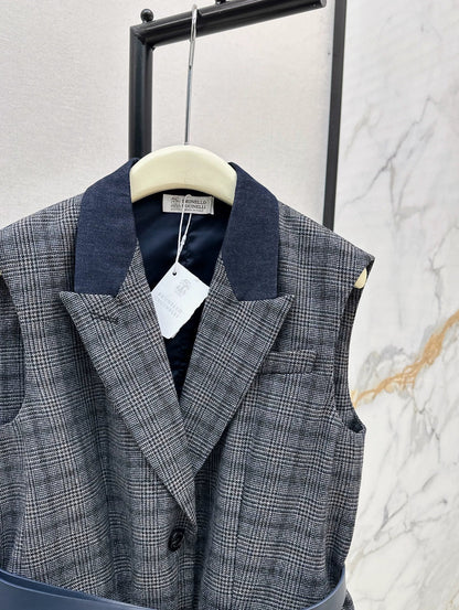 25fw Blue plaid suit vest