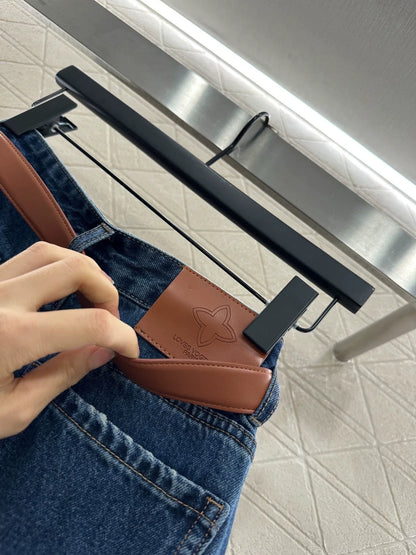 25fw Belt straight leg logo denim pants