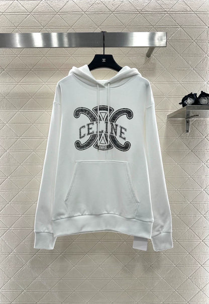 2025 Hooded distressed white letter hoodie