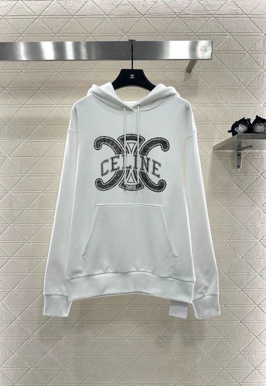 2025 Hooded distressed white letter hoodie