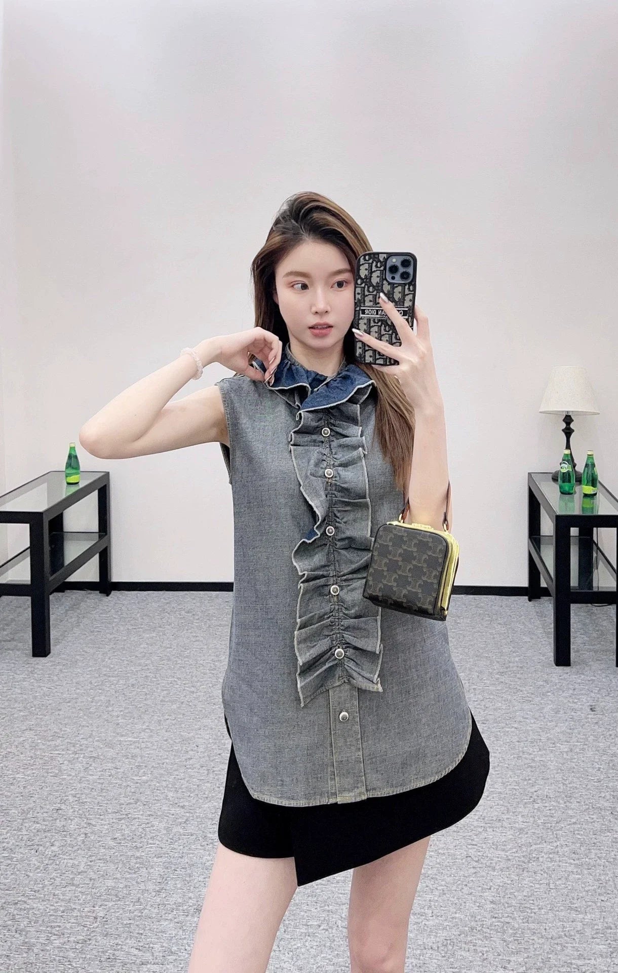 25fw Lace denim vest