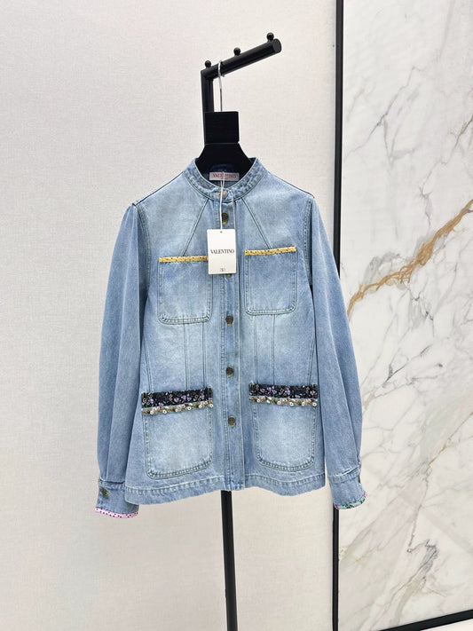 2025 Silhouette floral beaded denim jacket