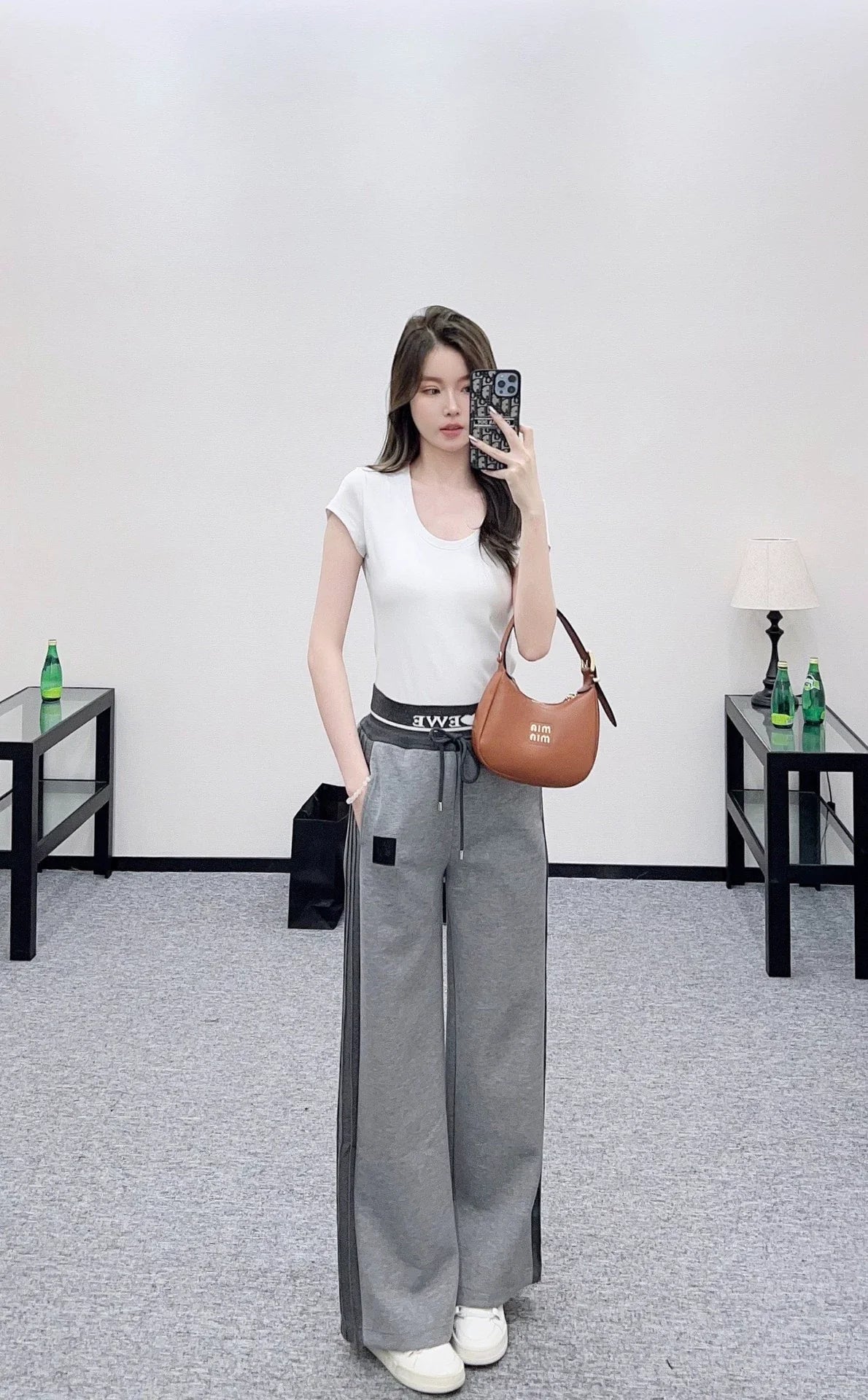 25fw Drawstring webbing wide leg pants