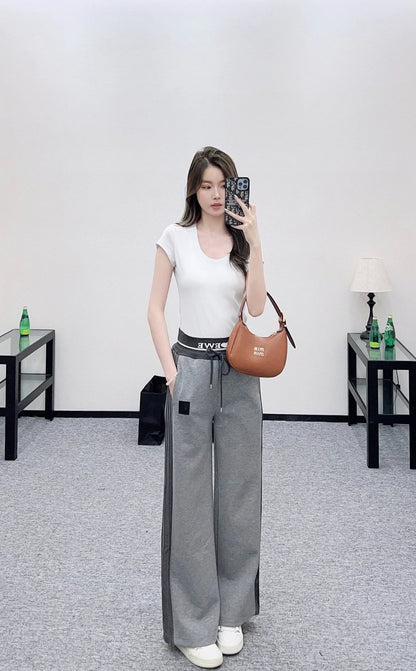 25fw Drawstring webbing wide leg pants