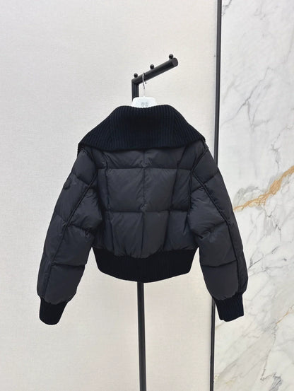 25 Knitted patchwork large collar jacket down jacket