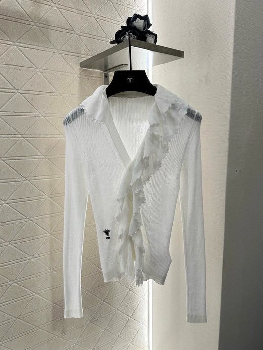 25 3D Lace Lapel Knit Top