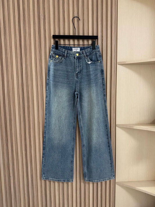 25fw Printed high waisted jeans