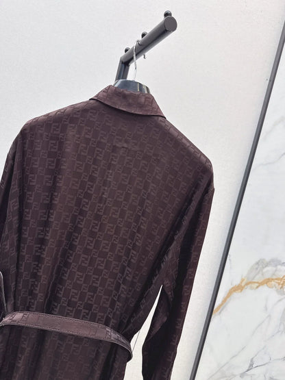 25 Jacquard cross collar waistband dress