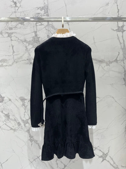 25fw Black diamond velvet chenille knit dress