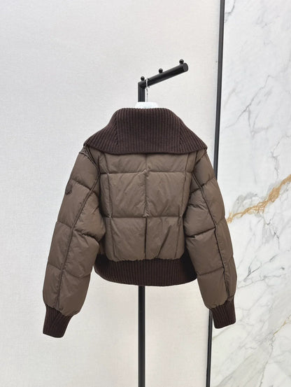 25 Knitted patchwork large collar jacket down jacket